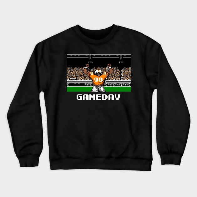 Orange and White Football Gameday Retro 8 Bit Linebacker Crewneck Sweatshirt by SLAG_Creative